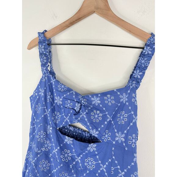 NWT Zara Openwork Embroidered Cut Out Mini Dress Womens XL Blue Bubble Skirt - Picture 3 of 10
